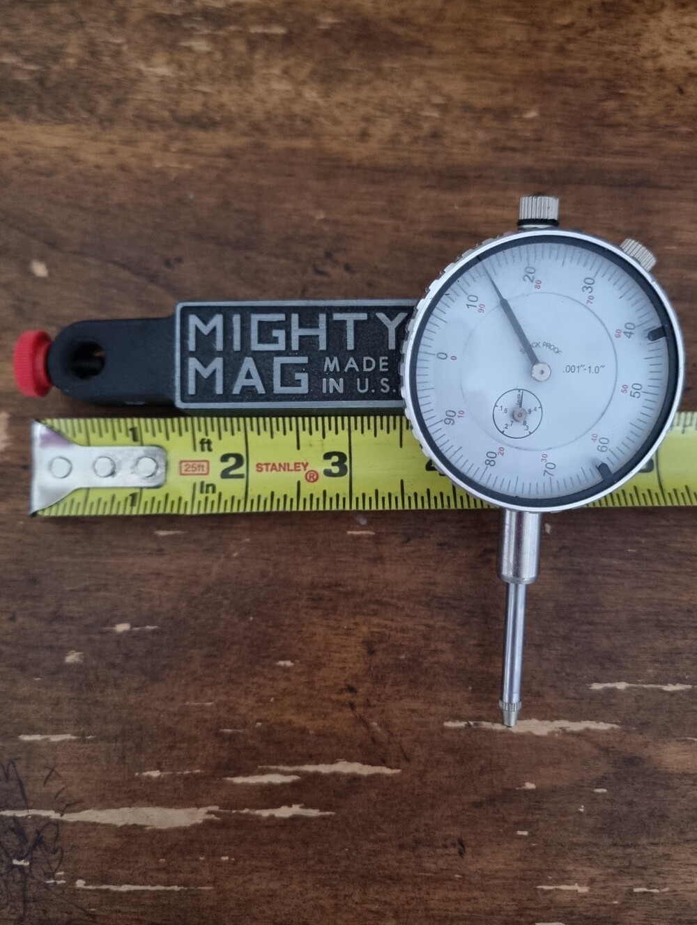 MIGHTY MAG dial indicator .001"-1.0" magnetic base  in black with red cap